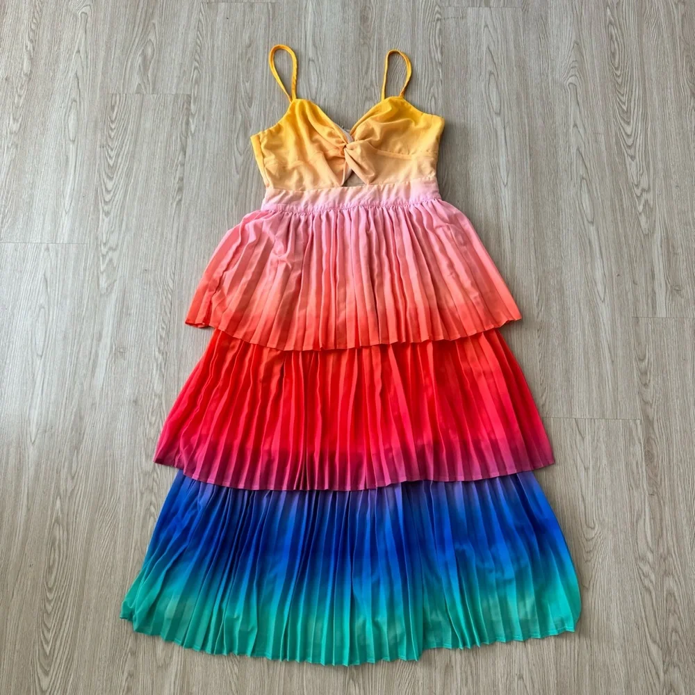 Petal & pup rainbow tiered pleated midi dress nwot - Picture 5 of 5